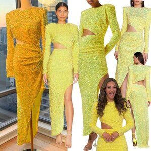 🆕 BRONX & BANCO 🧿 NWOT Ricky Asymmetrical Sequins Gown, Lemon - Sz M US 6